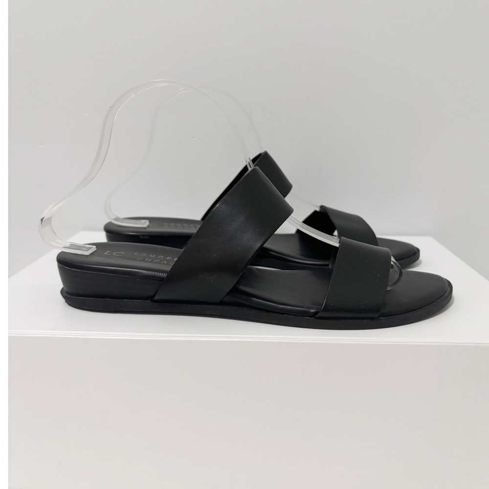 LC Lauren Conrad Sandals Womens 9.5 Black Lupine Double Strap Slide Low Wedge